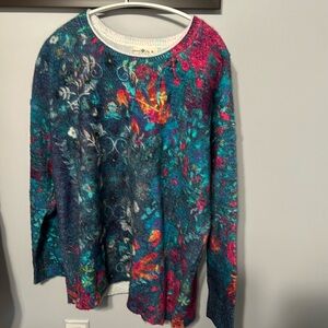 Cashmere-like pullover - indigo borders.  NATURAL LIFE.